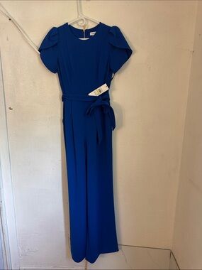 Calvin Klein Royal Blue Long-Sleeve Puff-Sleeve Jumpsuit